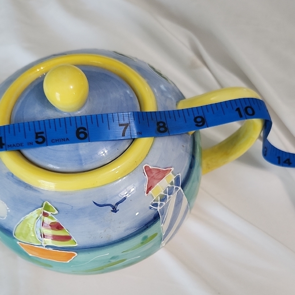 Vibrant Yellow and Blue Ceramic Art Teapot - Picture 10 of 11